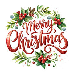 Merry Christmas Lettering with No Background. Perfect for: Christmas, Holiday greetings, Seasonal decor