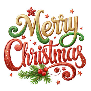 Merry Christmas Text PNG with No Background. Perfect for: Christmas, Holiday greetings, Digital designs