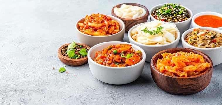 An image showing the process of fermentation, with foods like kimchi and sauerkraut highlighted as contributors to microbiome health Microbiome balance concept.