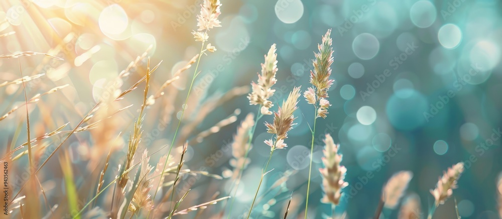 Poster blurry background enhances wild grass flower in a copy space image