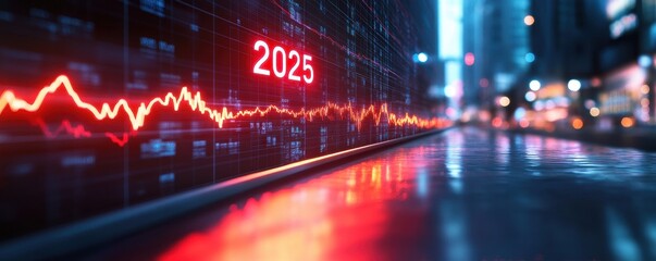 Fototapeta premium A digital display shows a red stock market chart with 