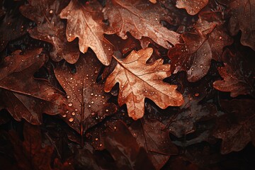 A peaceful autumn park is covered in fallen dry red leaves