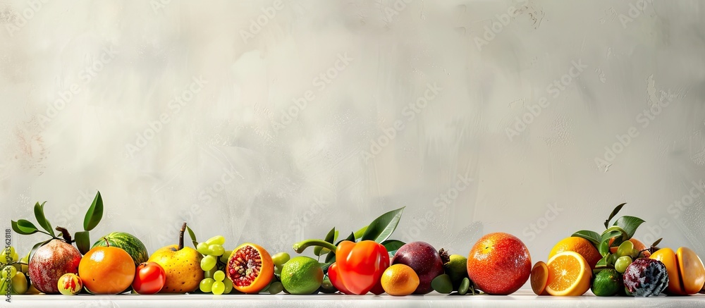 Fototapete An array of organic fruits displayed with ample copy space for text or graphics