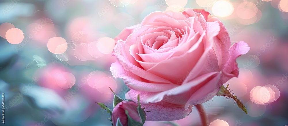 Aufkleber top view of a pink rose with a blurred background suitable for copy space image