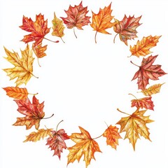 Fototapeta premium A watercolor autumn frame with leaves and branches.