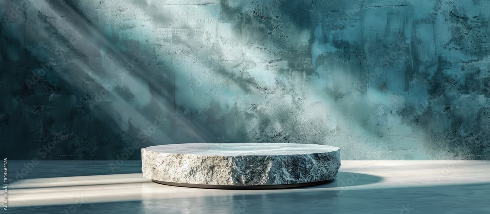 Aufkleber cliff stone podium showcasing products with blue studio lighting background ideal for advertisements