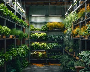 Thriving Vertical Farm in Repurposed Warehouse  A Lush Green Space for Sustainable and Efficient Urban Agriculture