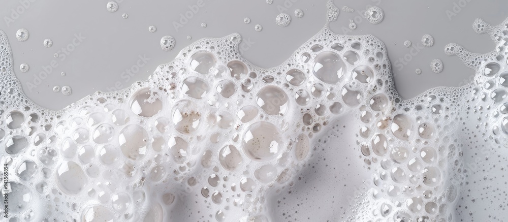 Aufkleber Top view of white foamy bubbles against a gray backdrop with room for text in a copy space image