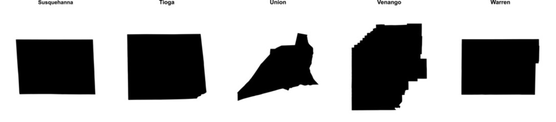 Susquehanna, Tioga, Union, Venango, Warren outline maps