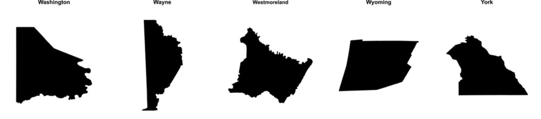 Washington, Wayne, Westmoreland, Wyoming, York outline maps
