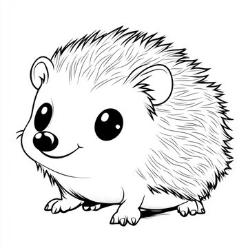 recommend clip art: cute cartoon hedgehog a simple line art coloring page for kids with a white background and thick lines
