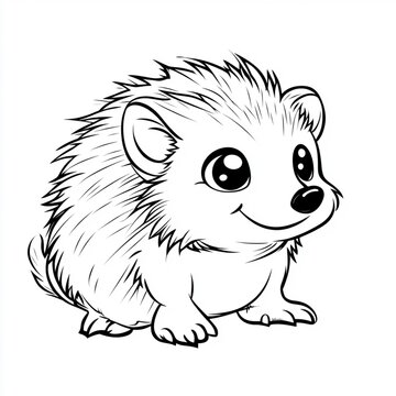recommend clip art: cute cartoon hedgehog a simple line art coloring page for kids with a white background and thick lines