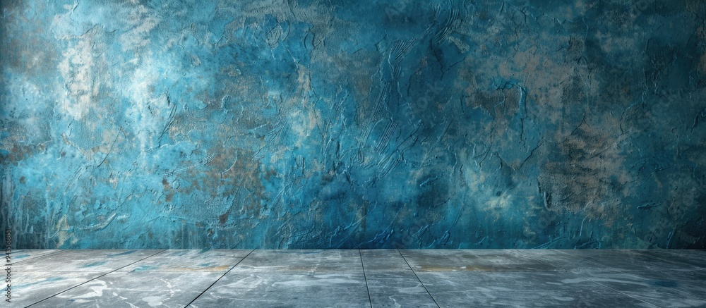 Poster blue wall texture with scratches adds a grungy touch to the background leaving room for additional c