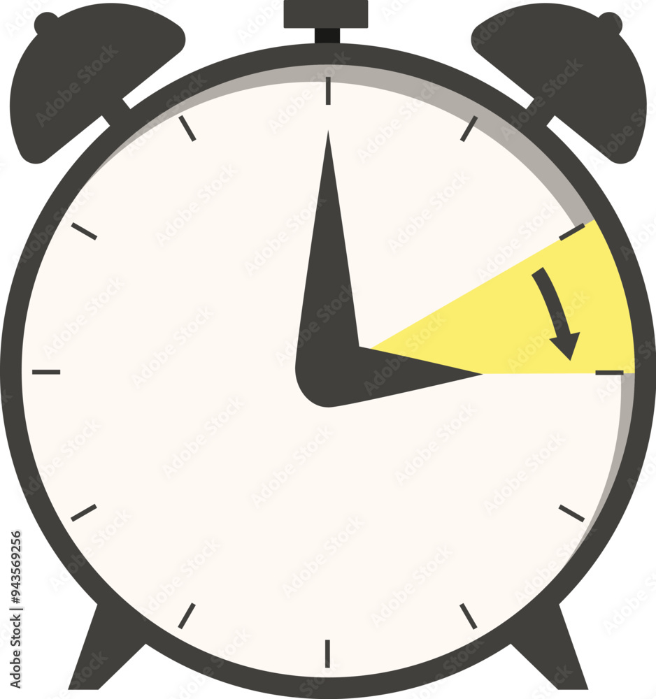 Poster Alarm clock is showing that time is passing with an arrow pointing down on a white background