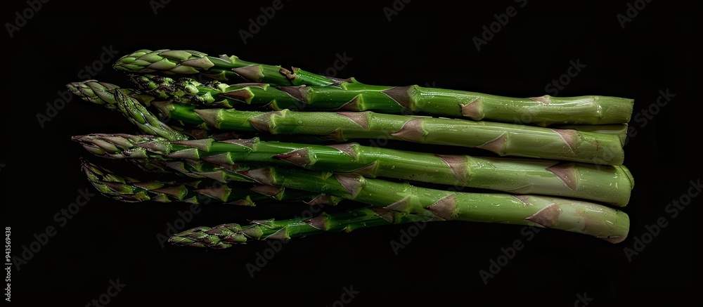 Poster fresh natural green asparagus set against a black backdrop ideal for a copy space image showcasing t