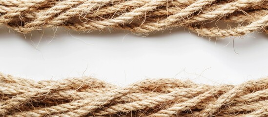 Jute twine arranged neatly on a white background for arts and crafts projects with a horizontal close up view leaving ample copy space image