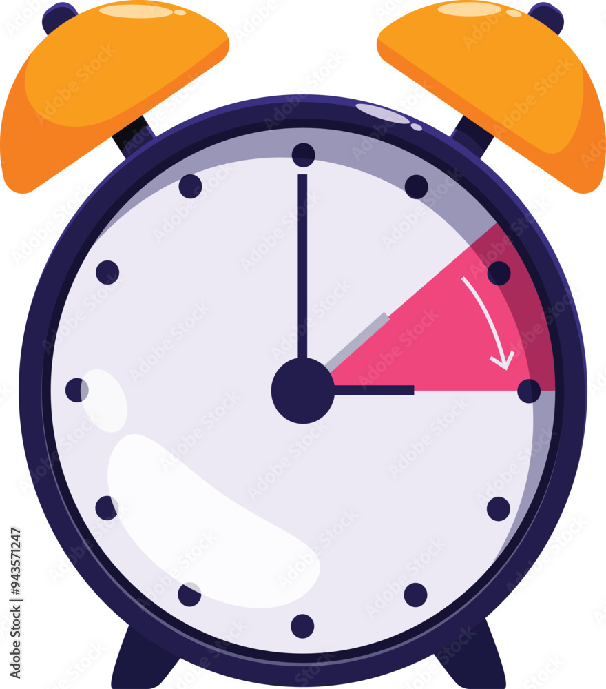 Aufkleber alarm clock showing time passing with red sector on white background