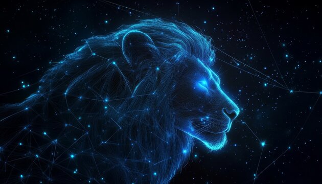 Stunning digital art of the leo constellation illuminating a starry night sky with cosmic elements