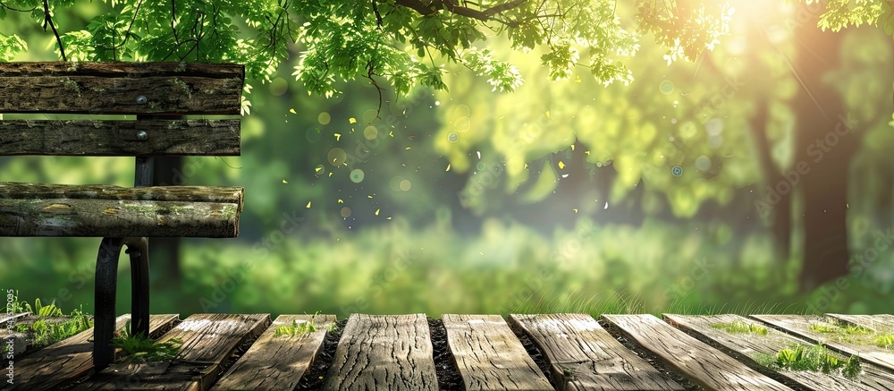 Poster park bench with natural background ideal for copy space image