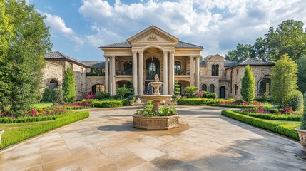 Luxury Mansion with a Fountain