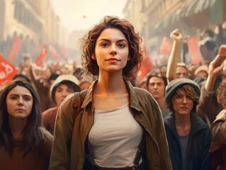 Activists rally together in a city street, raising signs and voices for social change during a powerful demonstration. 