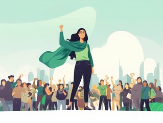 Activist leading a demonstration, raising a fist amid a group of supporters in a city during a public march for justice.