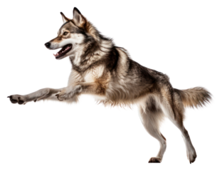 PNG Energetic wolfdog leaping gracefully.