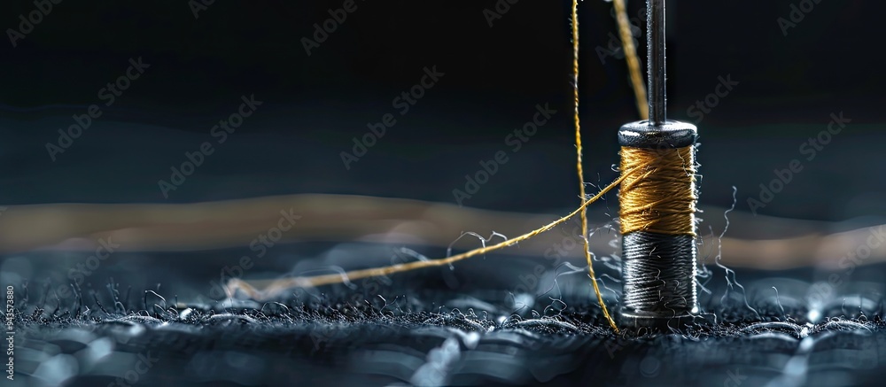 Aufkleber Close up side view of a needle and thread with copy space in the background ideal for sewing enthusiasts and creators to display their sewing fittings