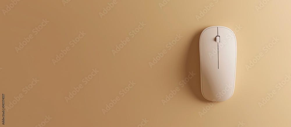 Poster Top view of a wireless mouse on a beige background with copy space image for text