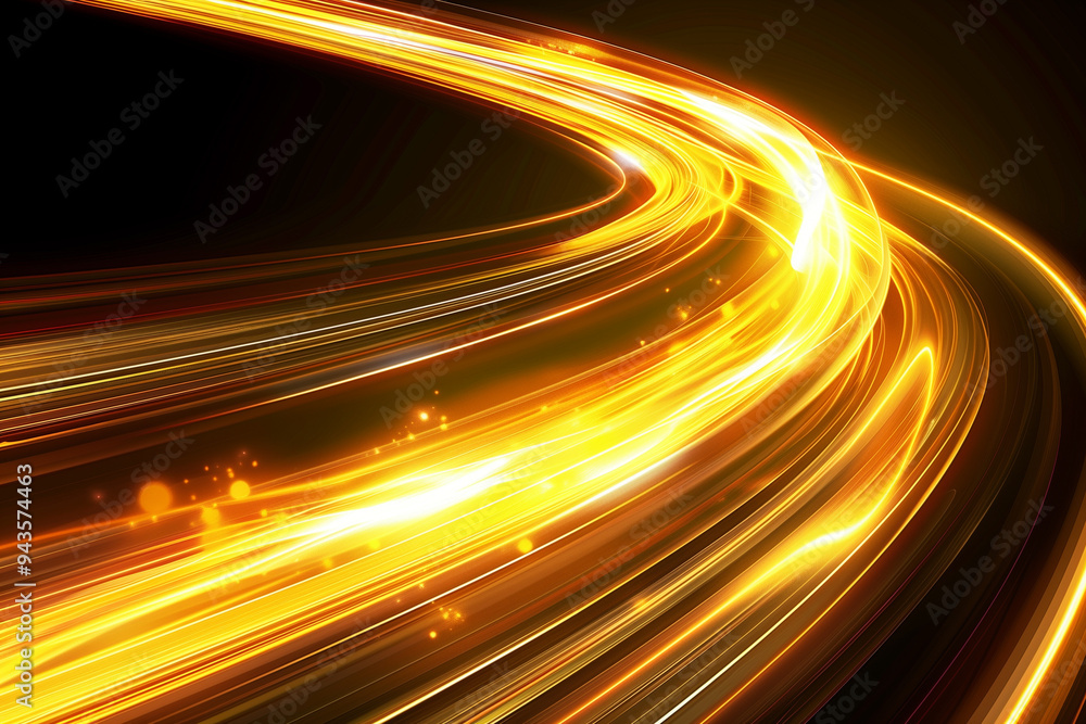 Wall mural yellow light trails on the road, golden velocity: the art of light in motion, radiant trails: captur