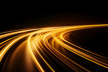 yellow light trails on the road, Golden Velocity: The Art of Light in Motion, Radiant Trails: Capturing the Speed of Light, Luminous Pathways: A Dance of Golden Beams, Abstract motion bacground
