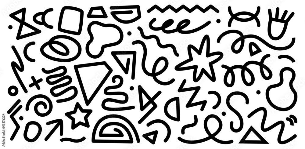 Poster scribbles and line shape decoration. vector isolated set of fun handwritten or drawn artistic elemen