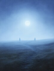 Fototapeta premium Ghostly Halloween Figures Floating Through a Mystical Landscape at Night