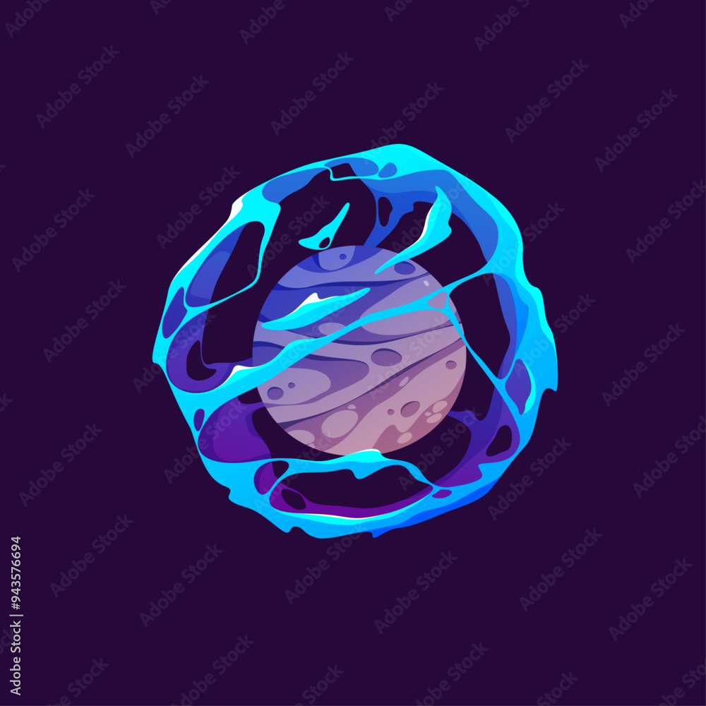 Poster magic energy ball, blue fire power orb for game. vector isolated icon with light glow effect. fireba