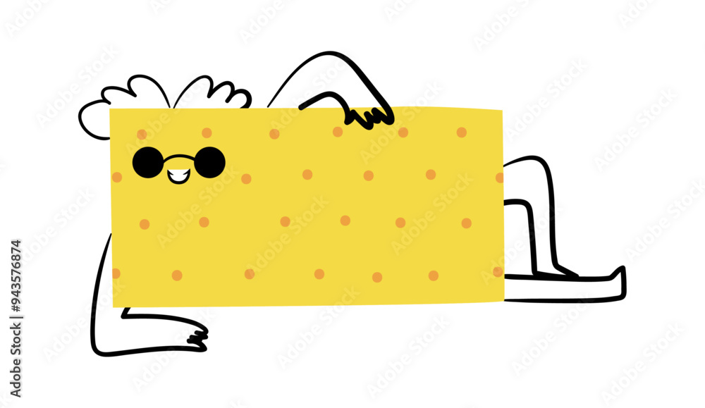 Aufkleber chilling rectangle emoticon personage with dots print. vector isolated funny geometric shaped charac