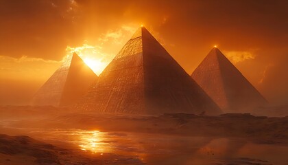 AI-crafted visualization of the Egyptian Pyramids emerging from the golden desert sands