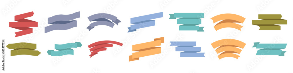 Poster ribbon elements set, isolated swirled long strip labels. vector vintage paper band with copy space. 