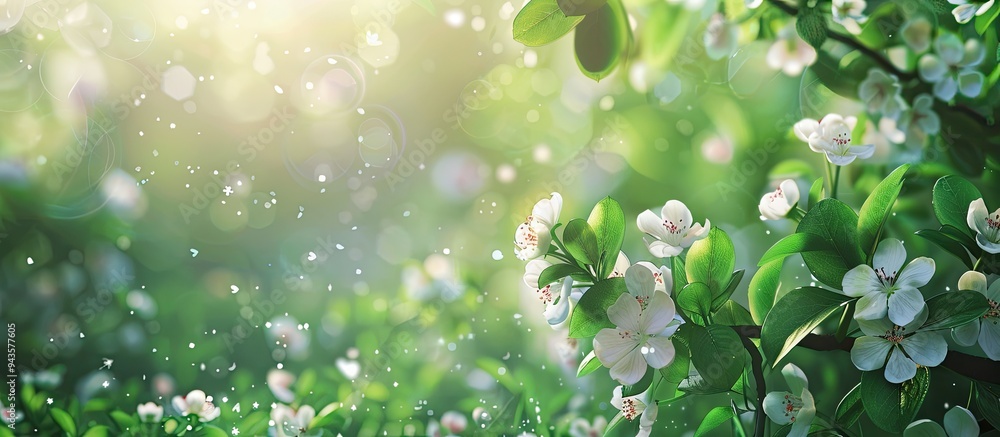 Aufkleber spring has arrived with the first flowers blossoming beautifully against a lush green background in 