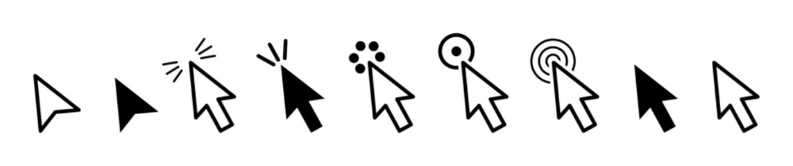 Clicking cursor of computer. Vector isolated set of flat icons for UI and UX web design for websites and application programs. Internet digital technologies communication, selecting with mouse