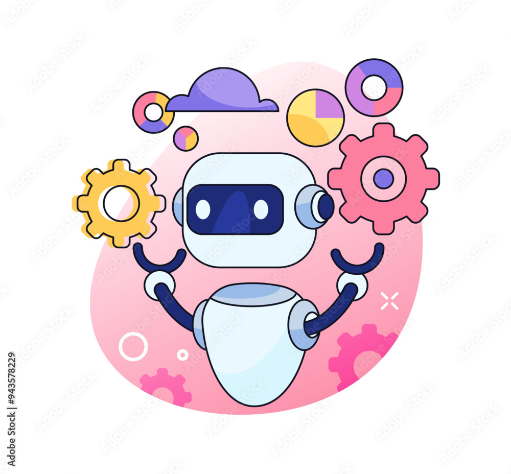 Leinwandbilder Robot with artificial intelligence, isolated bot or android with settings and analysis of info. Vector business help, ai technology and creative thinking progress, process of creation engineering