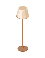 Isometric style floor lamp on wooden stand. Vector illustration isolated on white background