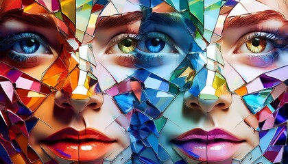Prismatic Shattered Glass Faces- Faces composed of colorful, prismatic shards of glass