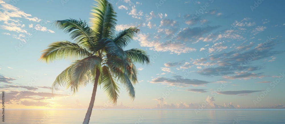 Aufkleber Create a tropical ambiance with a serene backdrop featuring a palm tree known as Dypsis cabadae on a blank copy space image
