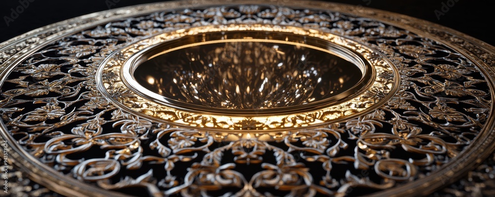 Poster ornate persian floral motif with intricate gold detailing and symmetrical patterns in elegant design