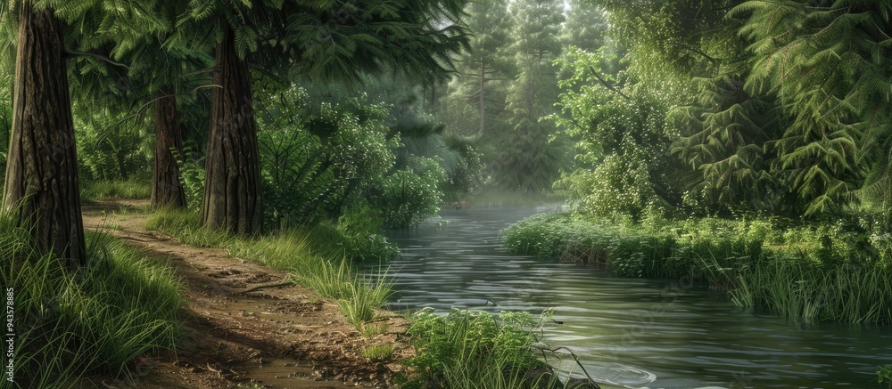 Aufkleber scenic path on the forest s riverbank with a copy space image