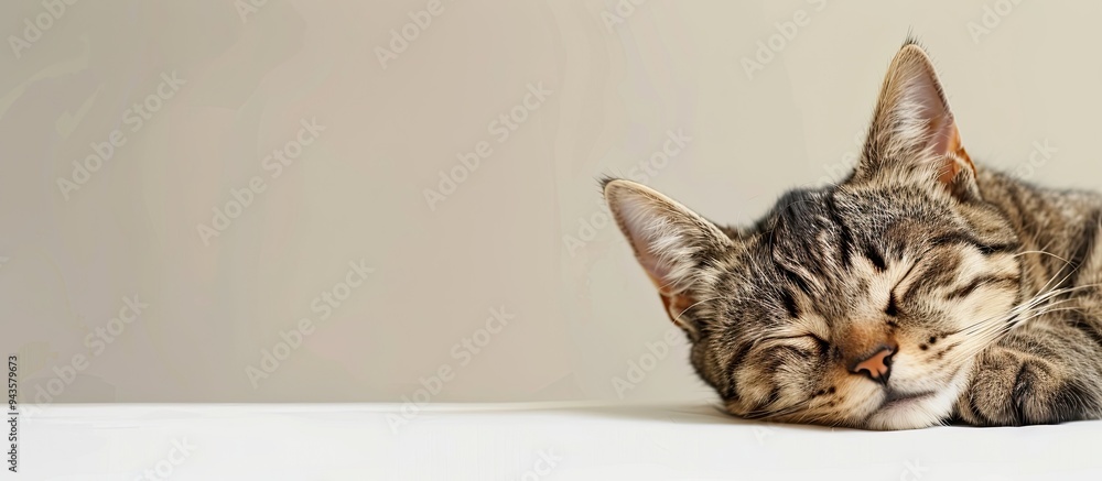 Poster cat emerging from a nap with empty background for text or visuals copy space image