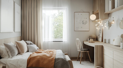 A modern child&acirc;&euro;&trade;s room interior featuring stylish furniture and a banner design, showcasing the Color of the Year 2024. --ar 16:9 --v 6.1 Job ID: 0eb1054d-fe0b-4b19-825d-1ab3cdf3d85f