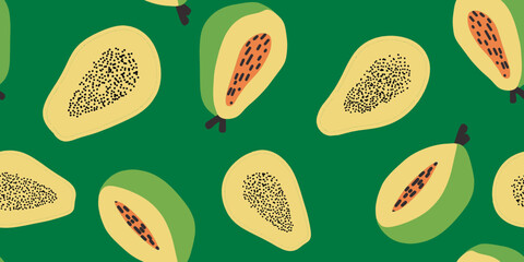 Cartoon papaya summer fruit seamless pattern background papaya