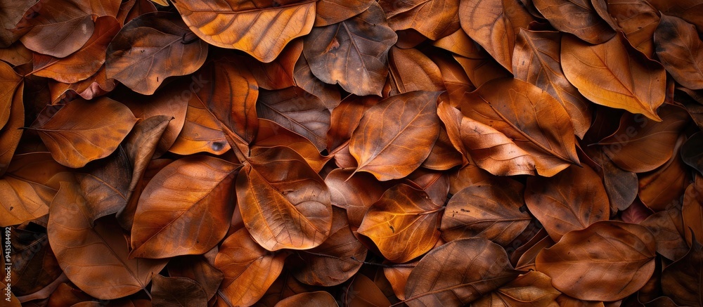 Poster the dry teak leaves have a visually appealing texture suitable for a background in a copy space imag
