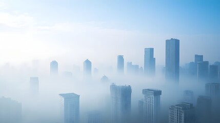 Naklejka premium Smog Shrouded Urban Skyline A Cautionary Tale of Greenhouse Gases Enveloping the Cityscape Symbolizing the Urgent Need for Environmental Action and Sustainable Solutions